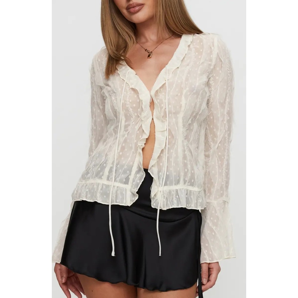 Princess Polly Sainz Polka Dot Sheer Top Women 10 Whimsical  Romantic Victorian